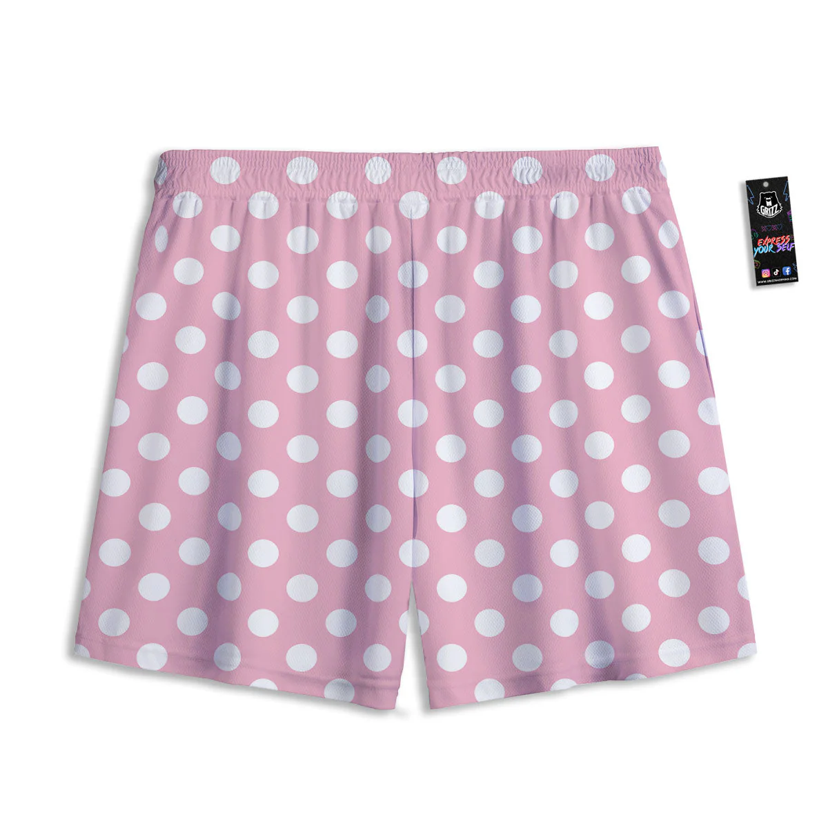 Polka Dot Pink And White Print Mesh Shorts - Image 2