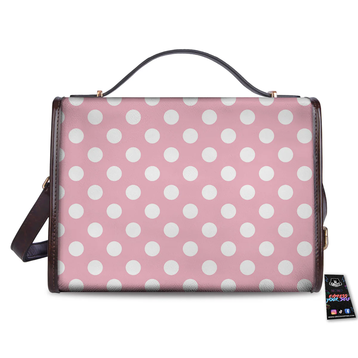 Polka Dot Pink And White Print Women's Satchel Bag - Image 2