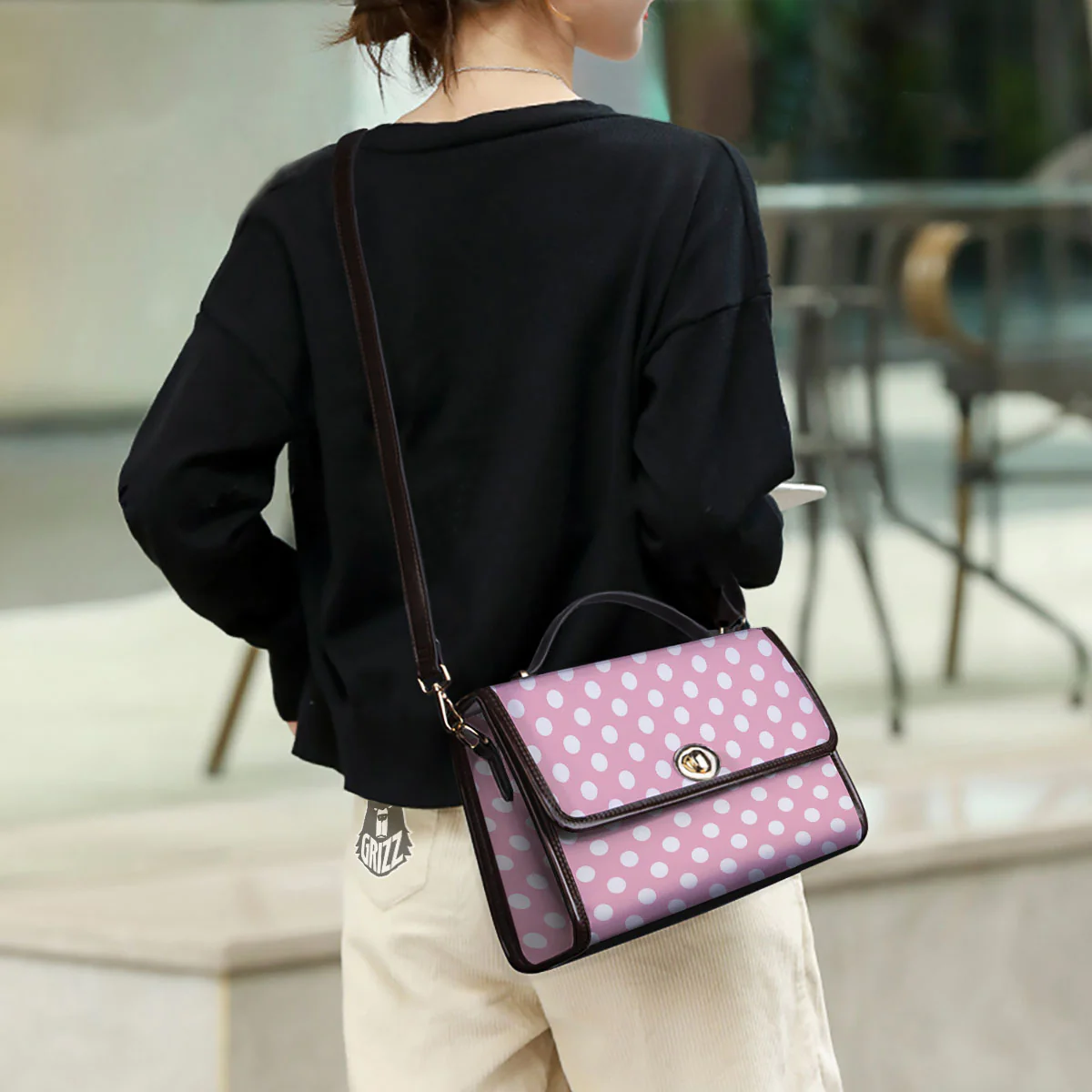 Polka Dot Pink And White Print Women's Satchel Bag - Image 3