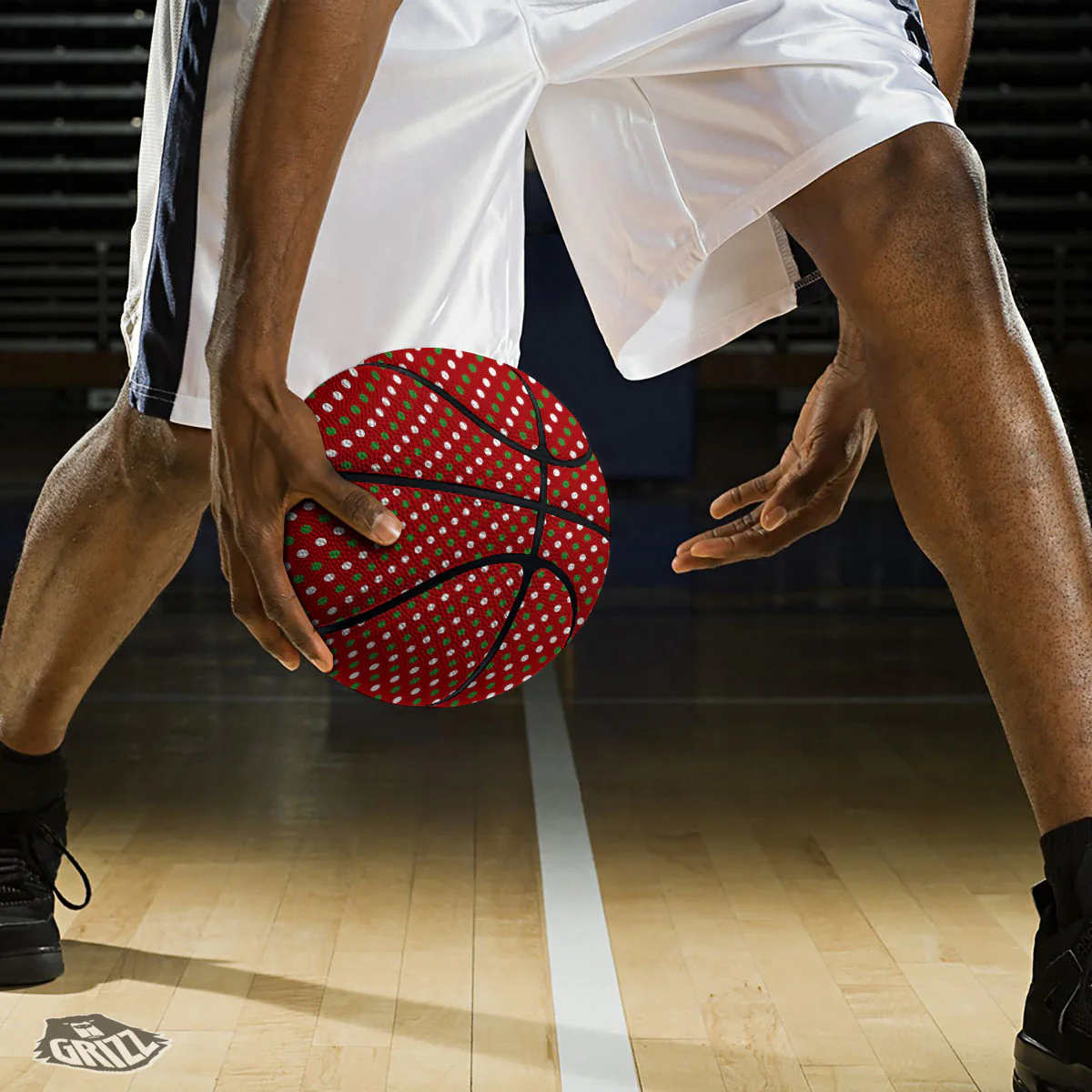 Polka Dot Red And Green Print Pattern Basketball - Image 3