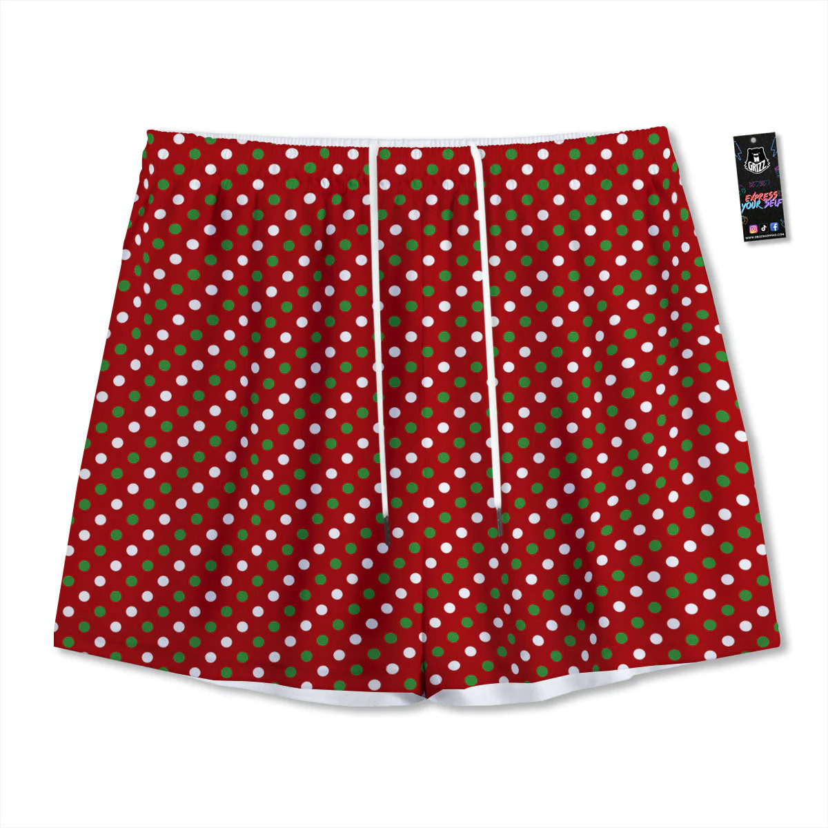 Polka Dot Red And Green Print Pattern Mesh Shorts