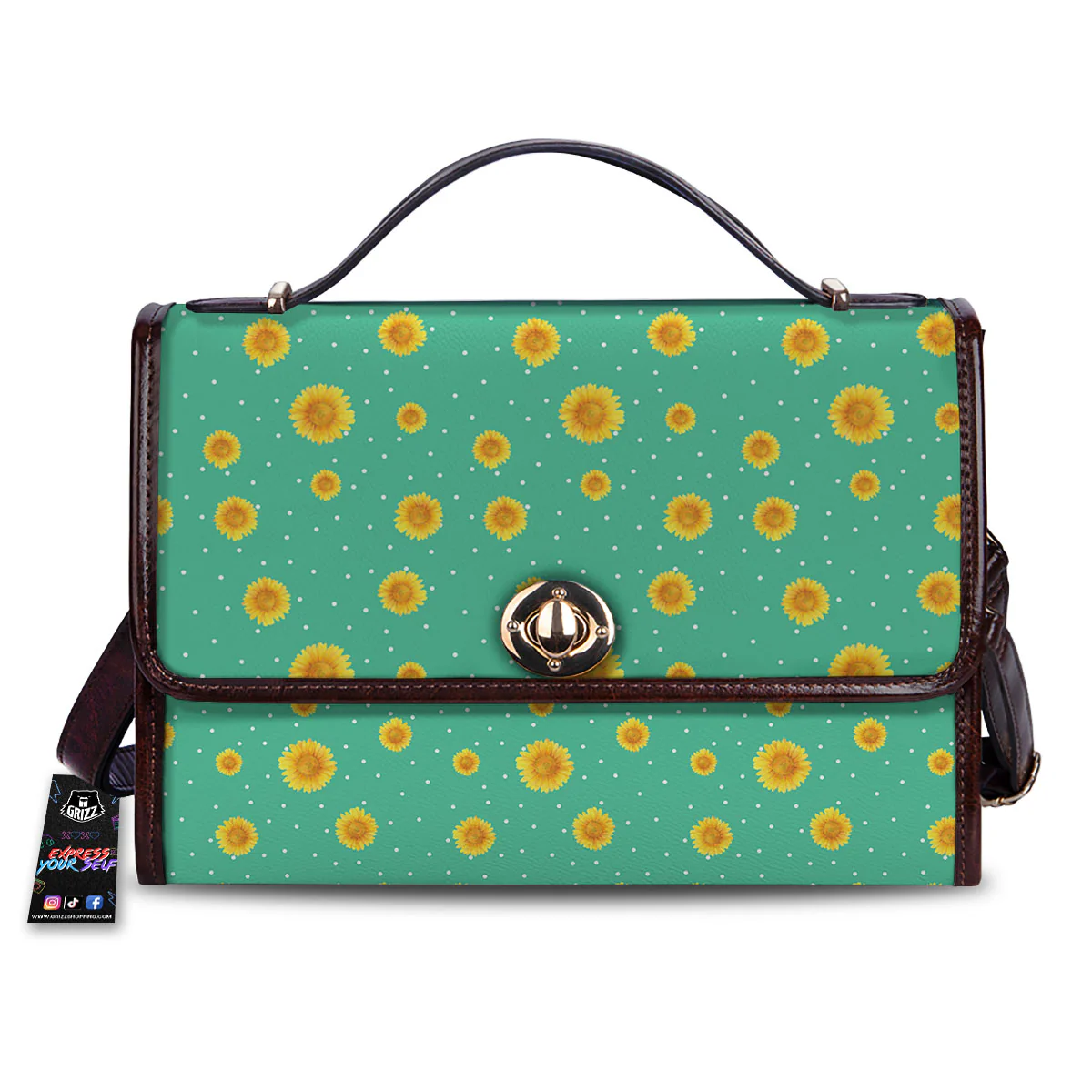 Polka Dot Sunflower Watercolor Print Pattern Women's Satchel Bag