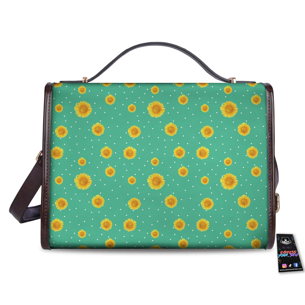 Polka Dot Sunflower Watercolor Print Pattern Women's Satchel Bag - Image 2