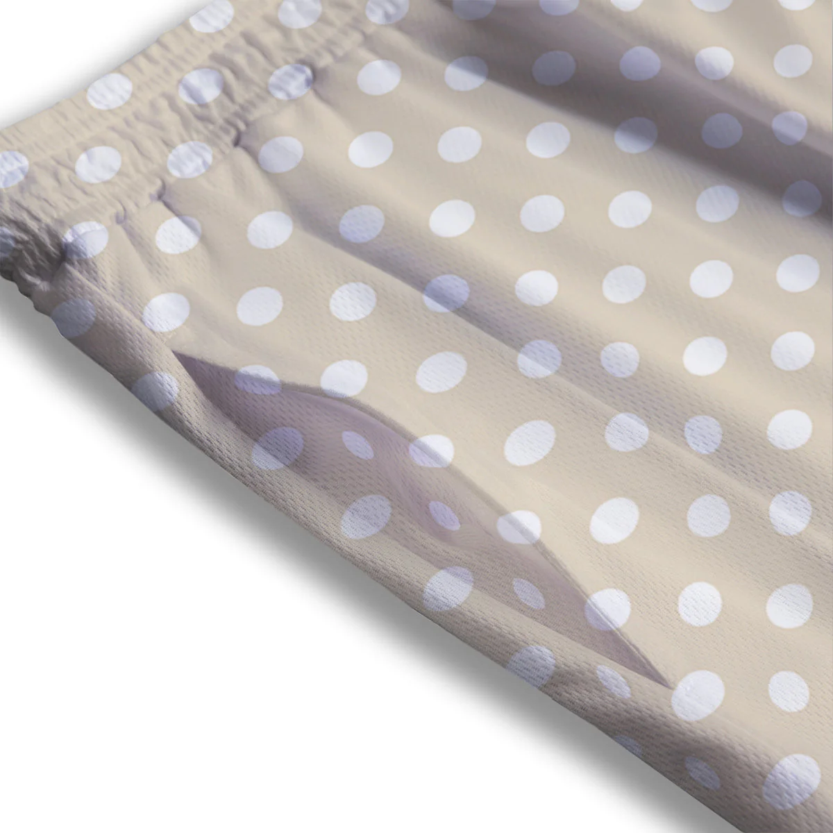 Polka Dot White And Beige Print Pattern Mesh Shorts - Image 3