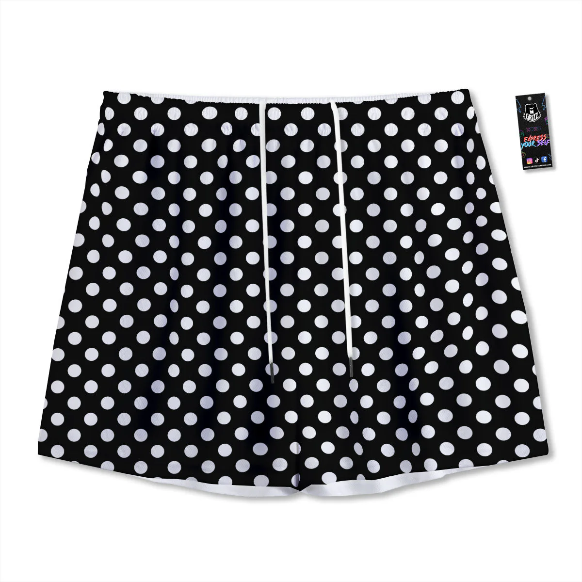 Polka Dot White And Black Style Print Pattern Mesh Shorts
