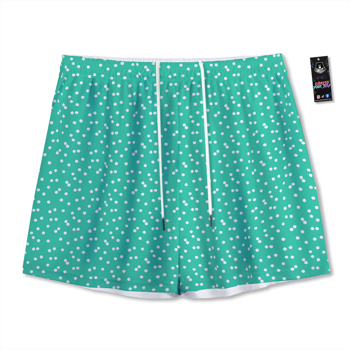 Polka Dot White And Green Print Pattern Mesh Shorts