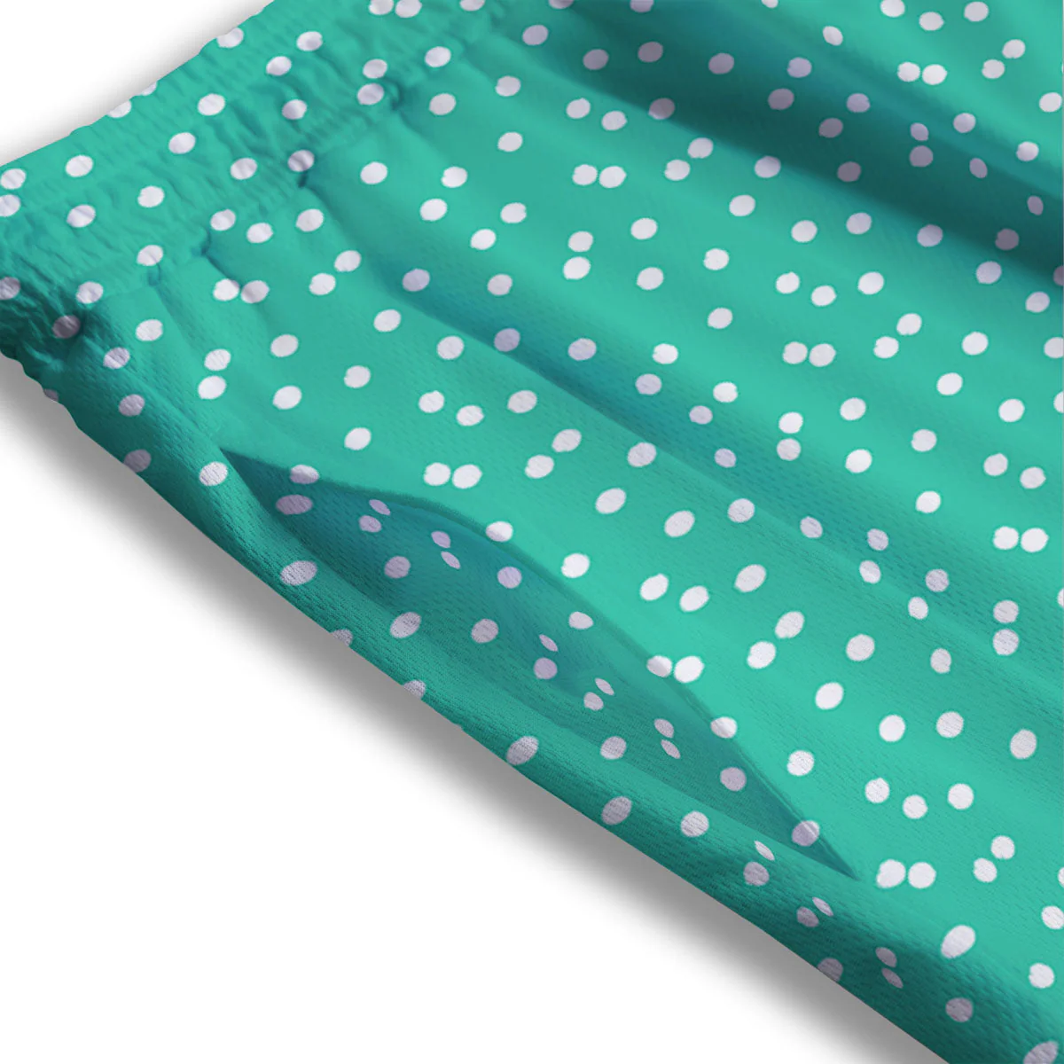 Polka Dot White And Green Print Pattern Mesh Shorts - Image 3