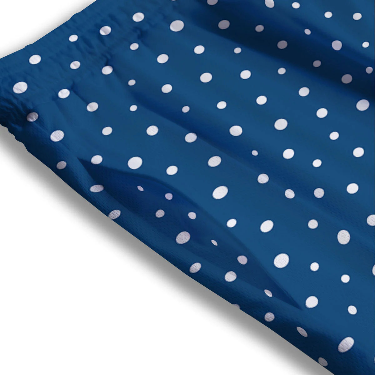 Polka Dot White And Navy Print Pattern Mesh Shorts - Image 3
