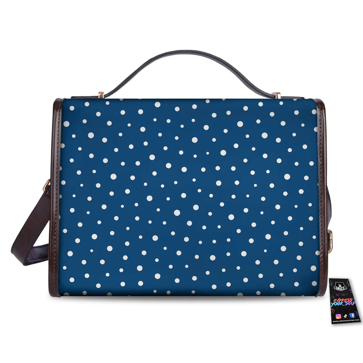 Polka Dot White And Navy Print Pattern Women's Satchel Bag - Image 2