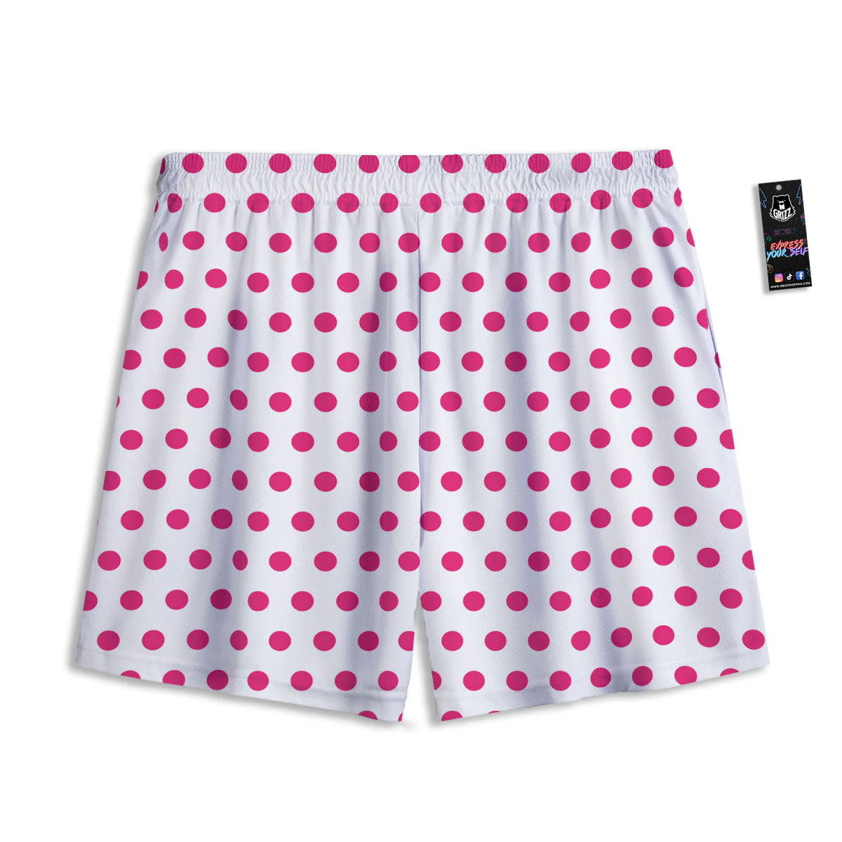 Polka Dot White And Pink Print Pattern Mesh Shorts - Image 2