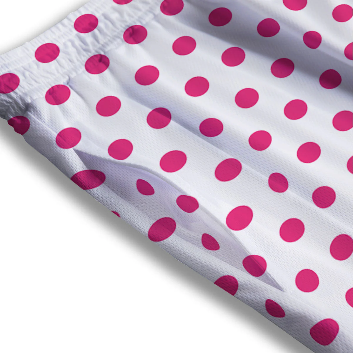 Polka Dot White And Pink Print Pattern Mesh Shorts - Image 3