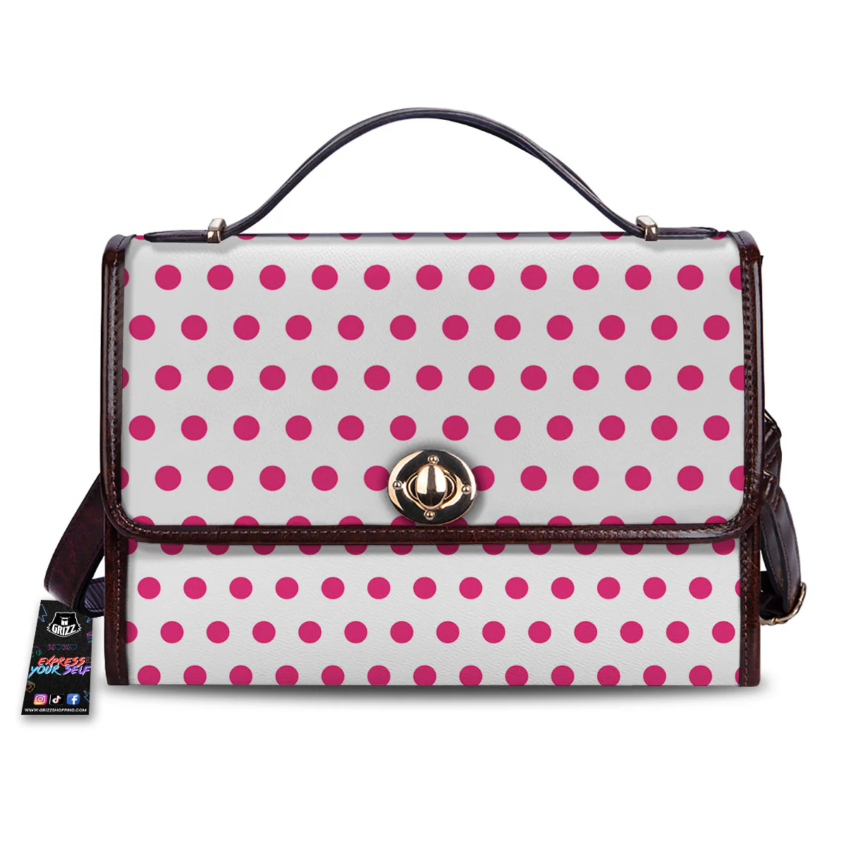 Polka Dot White And Pink Print Pattern Women's Satchel Bag