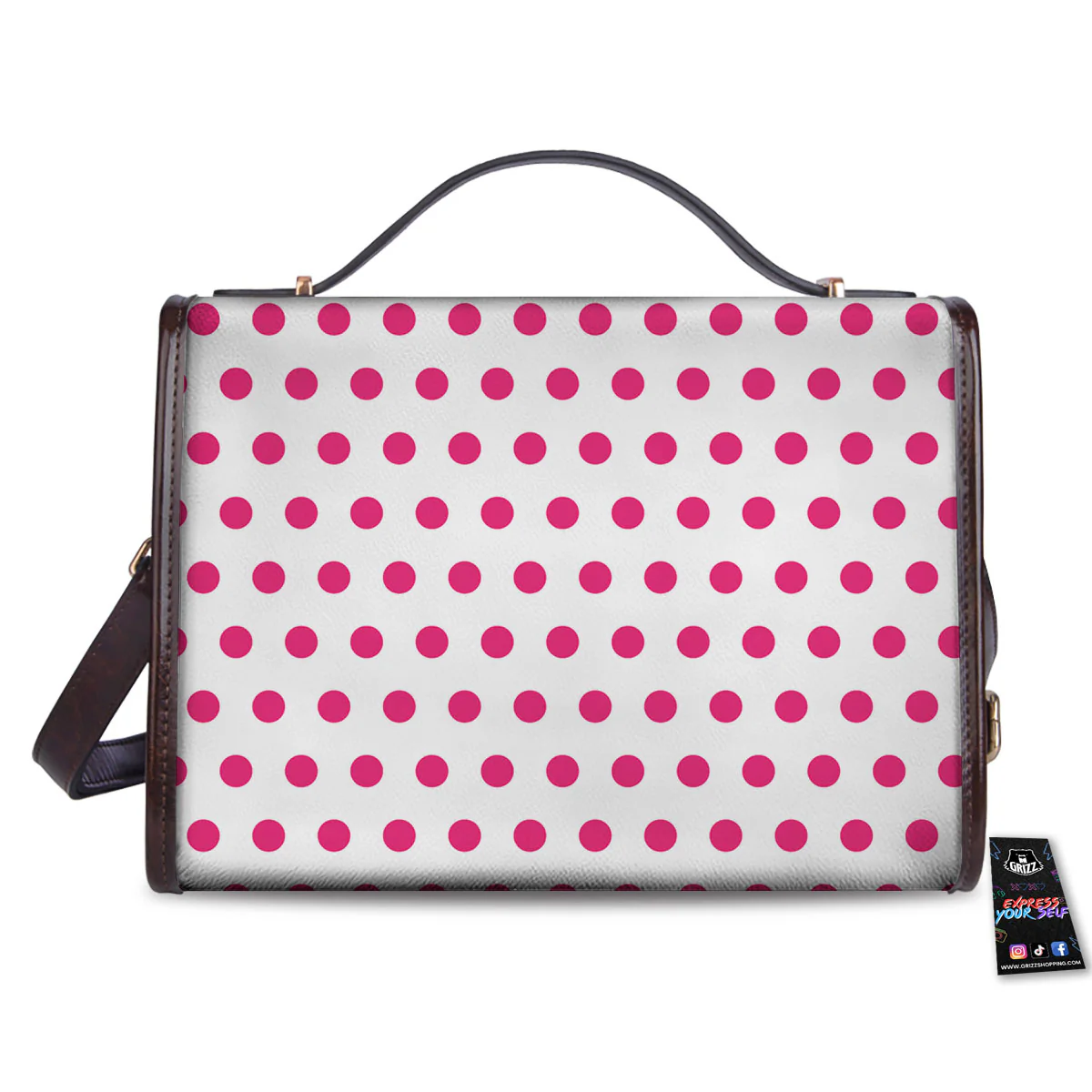 Polka Dot White And Pink Print Pattern Women's Satchel Bag - Image 2