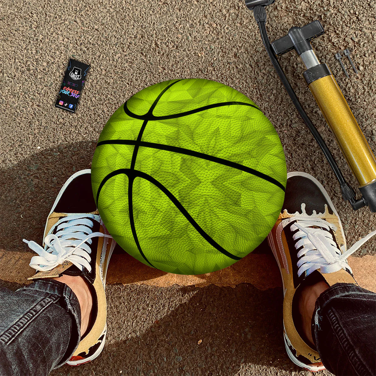 Polygonal Geometric Lime Green Print Basketball - Image 2