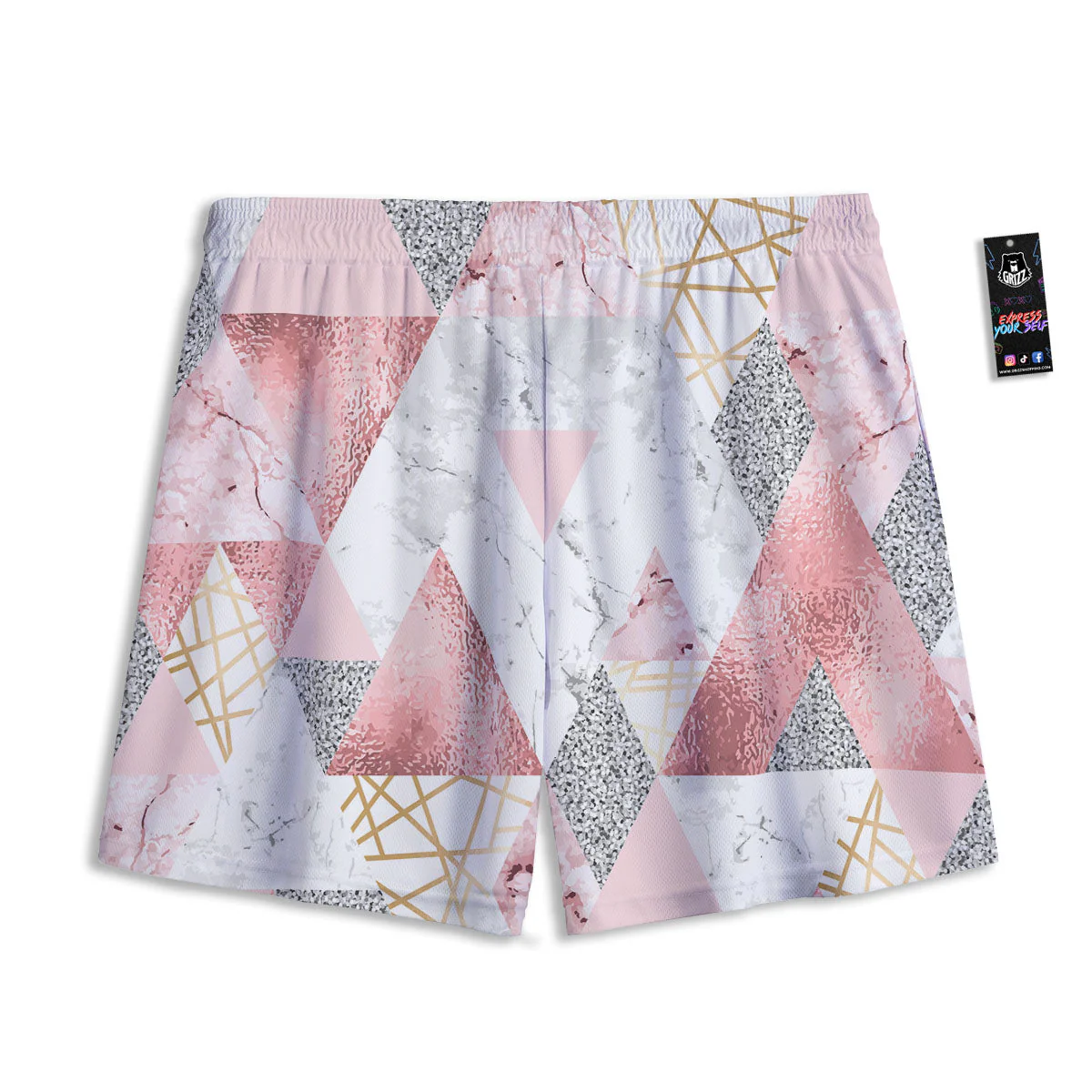 Polygonal Geometric Pink Print Mesh Shorts - Image 2
