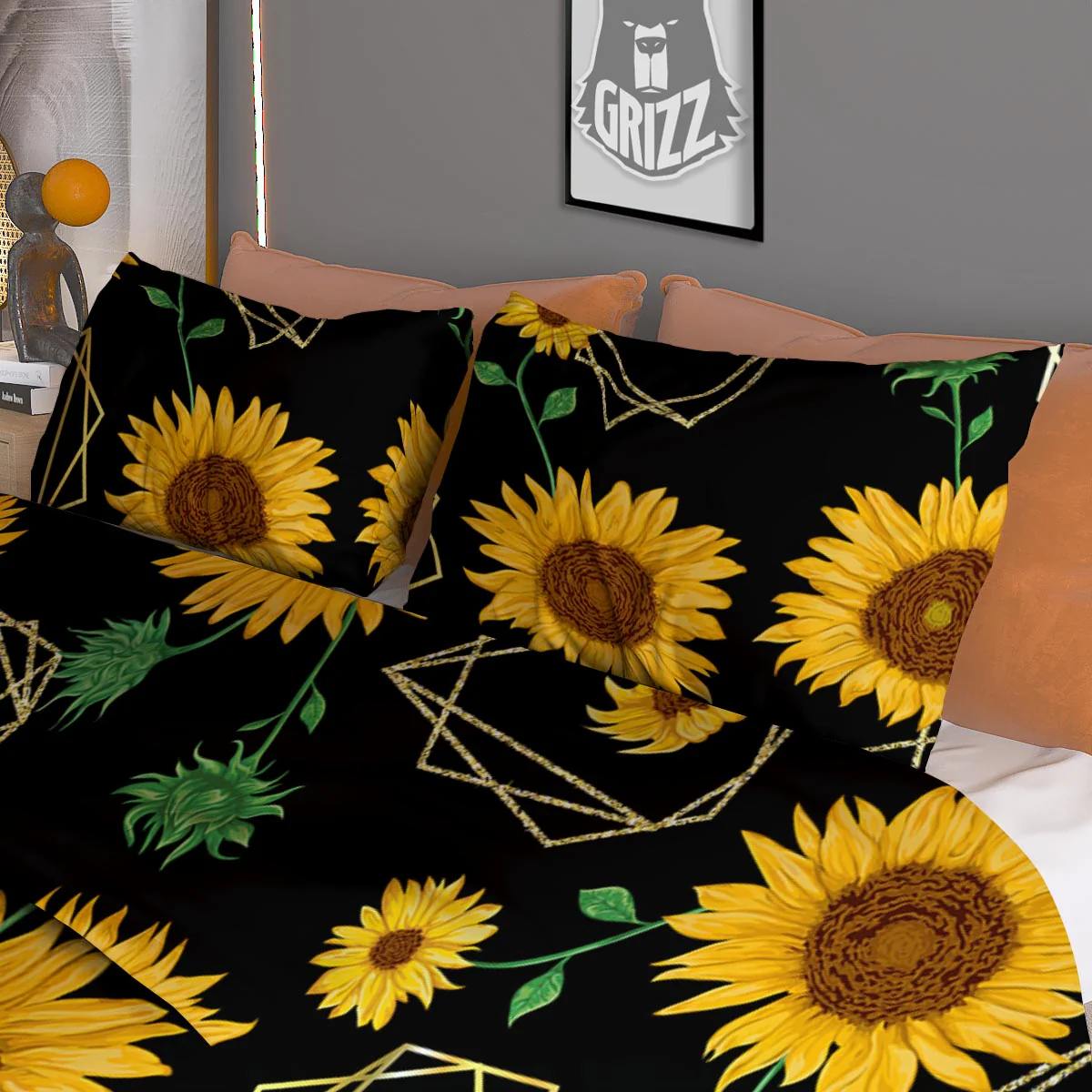 Polygonal Sunflower Print Pattern Duvet Cover Bedding Set - Image 3
