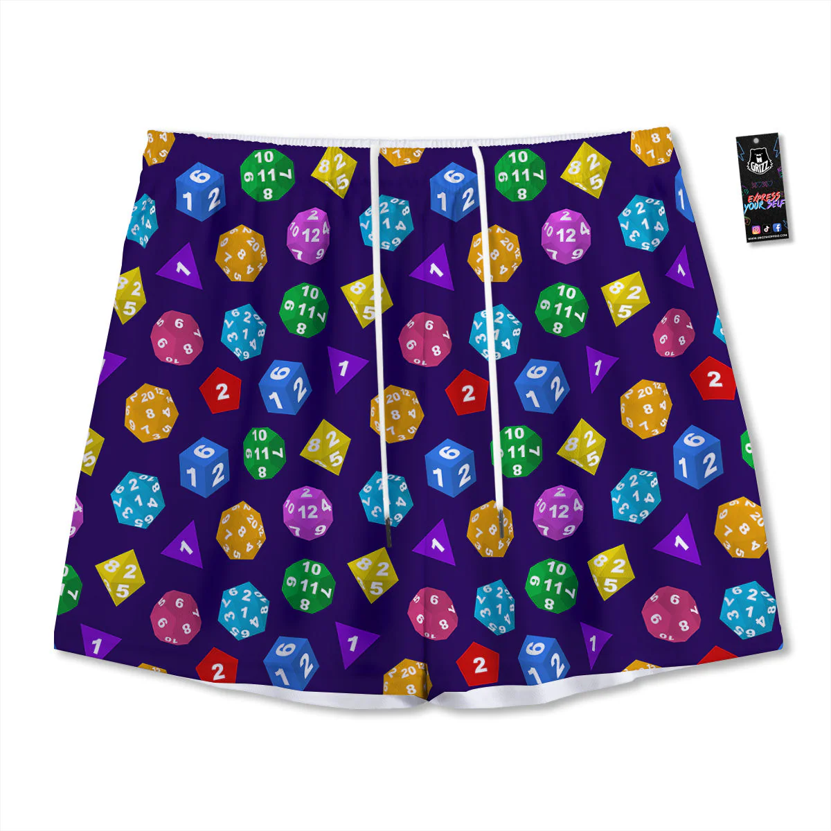 Polyhedron Dice Colorful Print Pattern Mesh Shorts