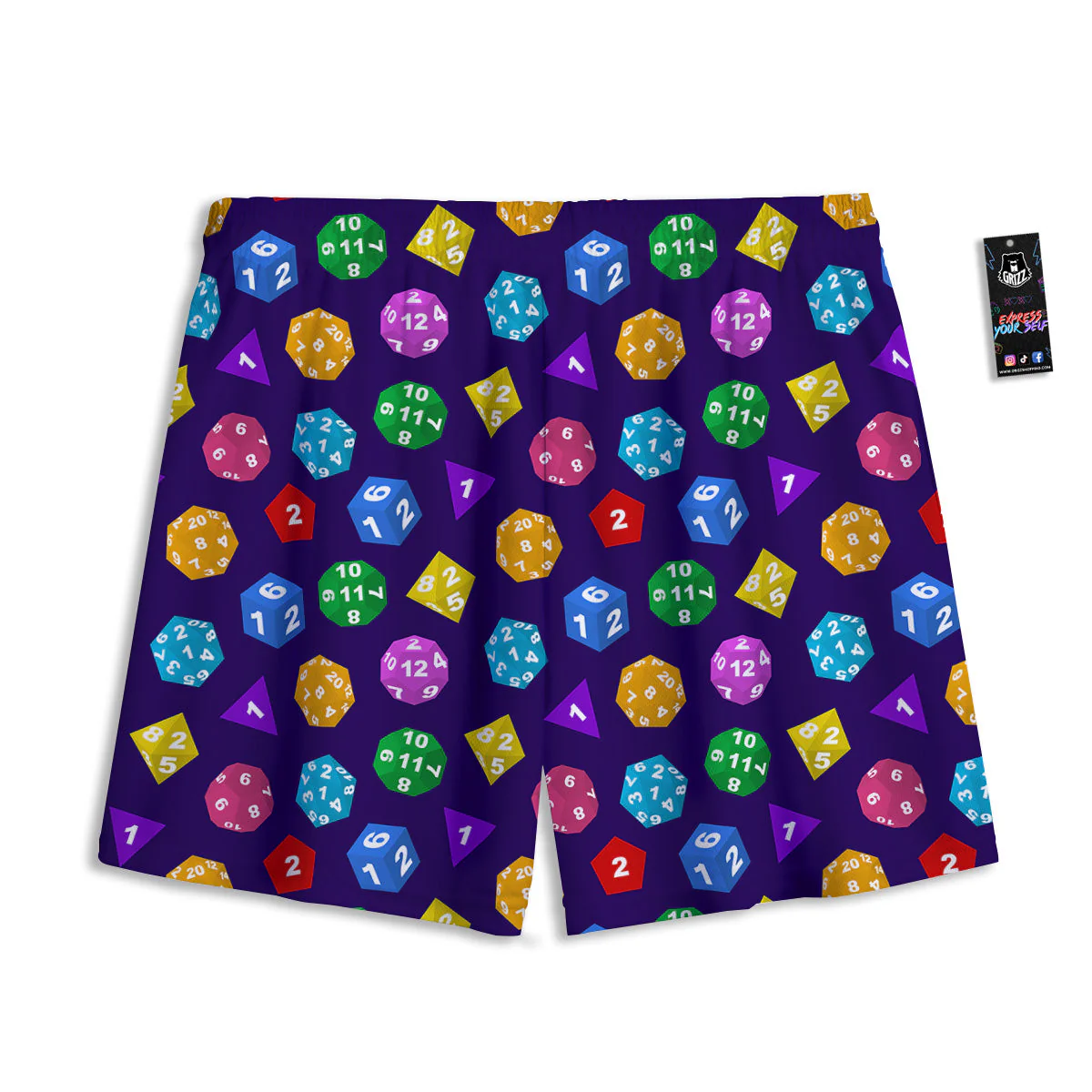 Polyhedron Dice Colorful Print Pattern Mesh Shorts - Image 2
