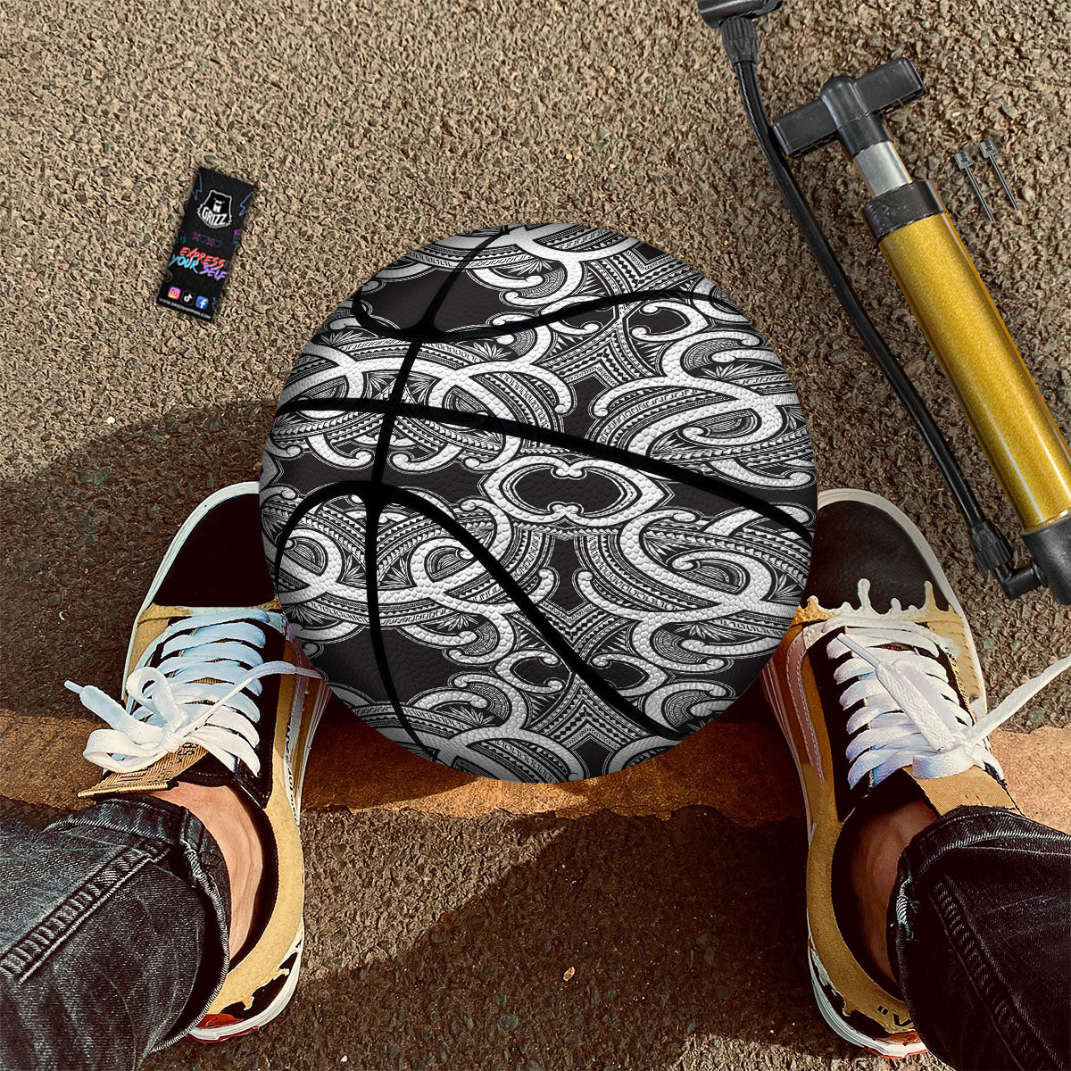Polynesian Tattoo White And Black Print Basketball - Image 2