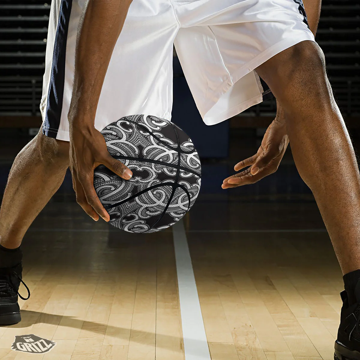 Polynesian Tattoo White And Black Print Basketball - Image 3