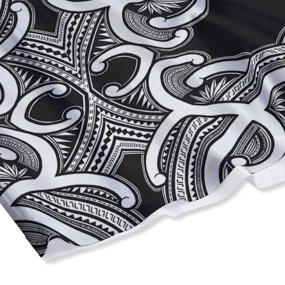 Polynesian Tattoo White And Black Print Mesh Shorts - Image 4
