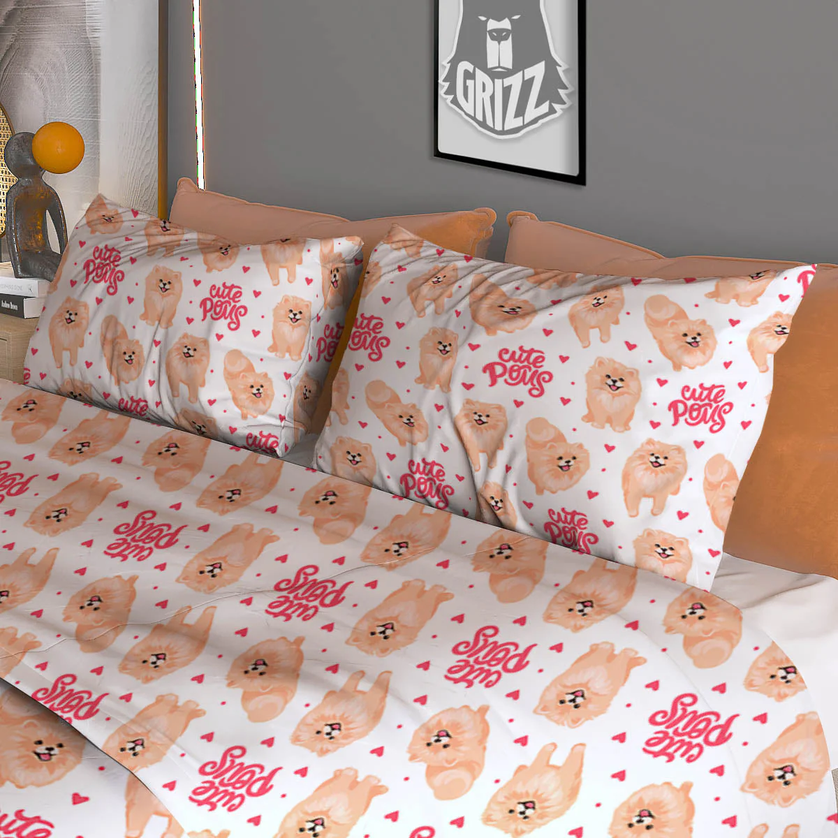 Pomeranian Cartoon Print Pattern Duvet Cover Bedding Set - Image 3