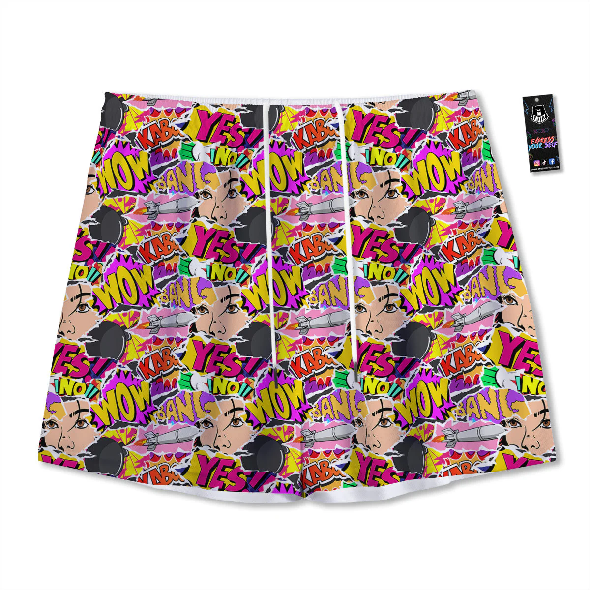 Pop Art Comics Print Pattern Mesh Shorts