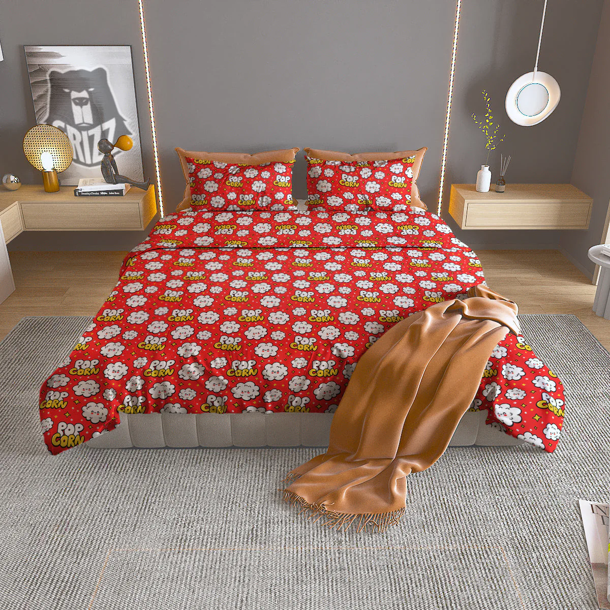 Popcorn Cute Print Pattern Duvet Cover Bedding Set