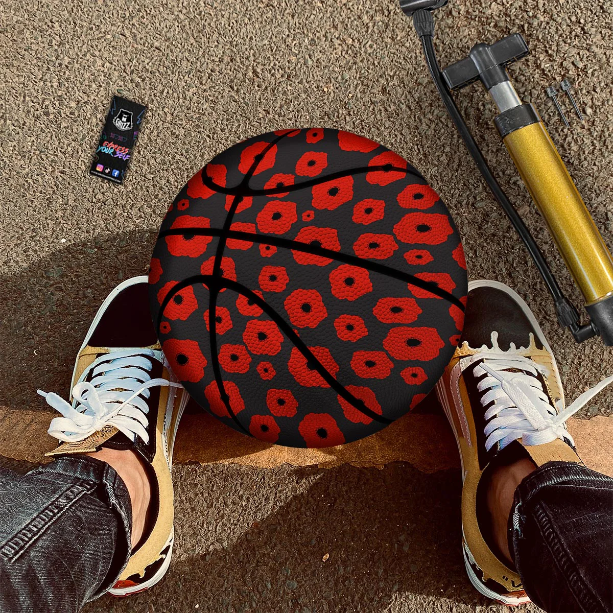 Poppy Red Print Pattern Basketball - Image 2