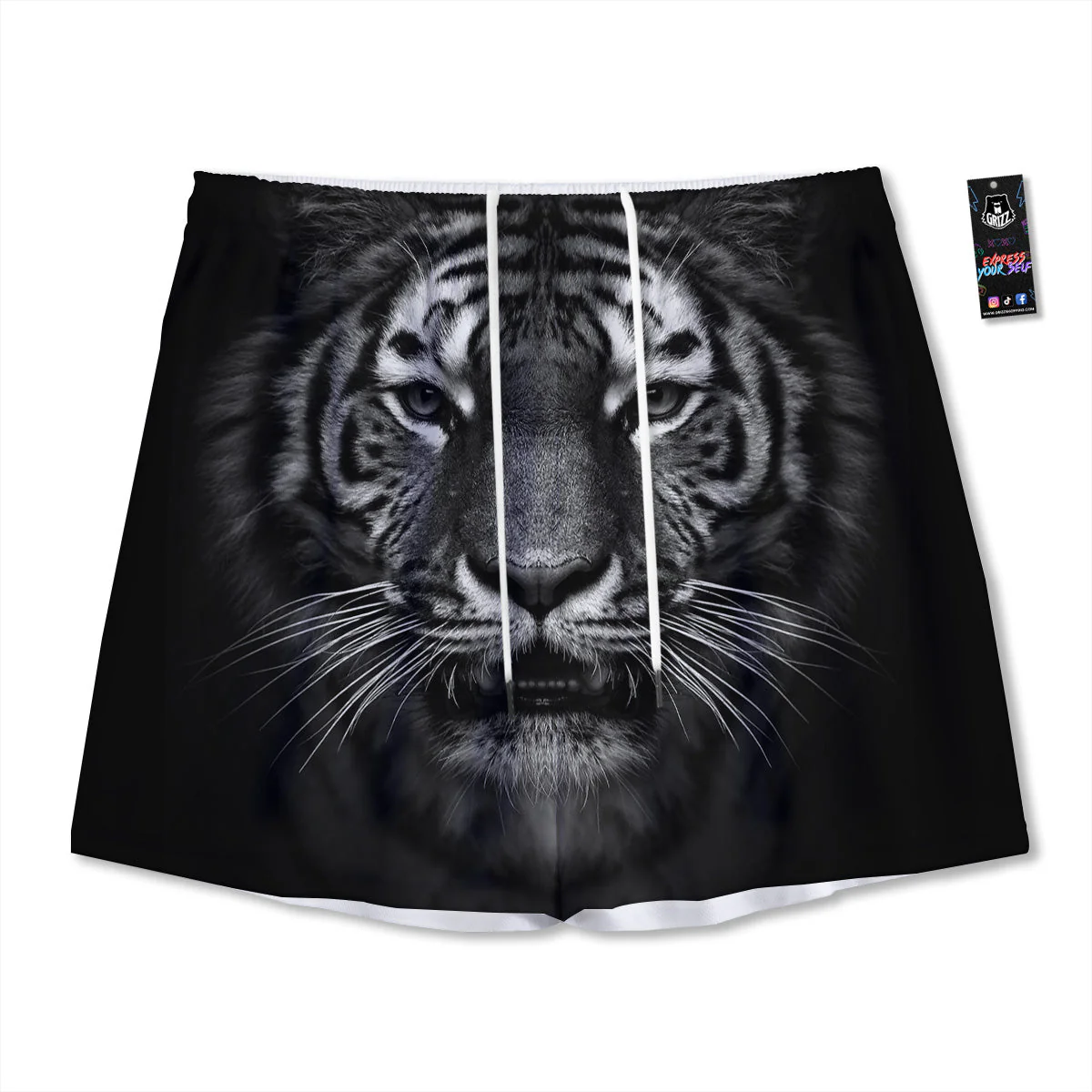 Portrait Black Tiger Print Mesh Shorts