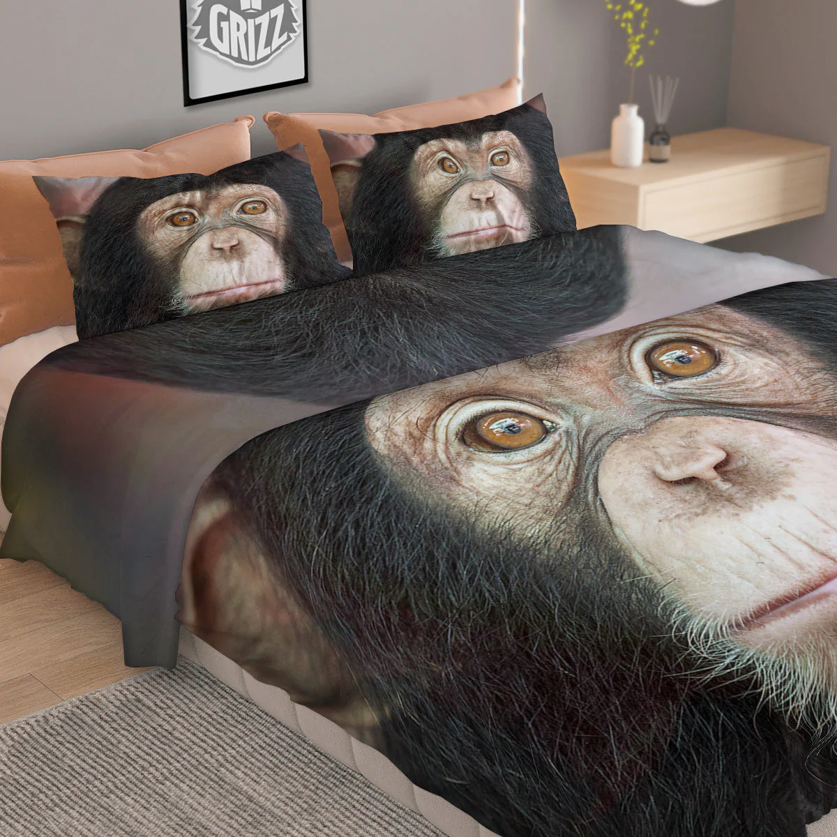 Portrait Chimpanzee Print Duvet Cover Bedding Set - Image 2
