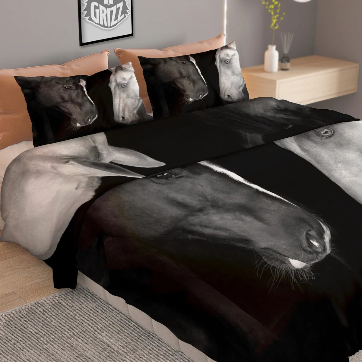 Portrait Couple Horses Print Duvet Cover Bedding Set - Image 2