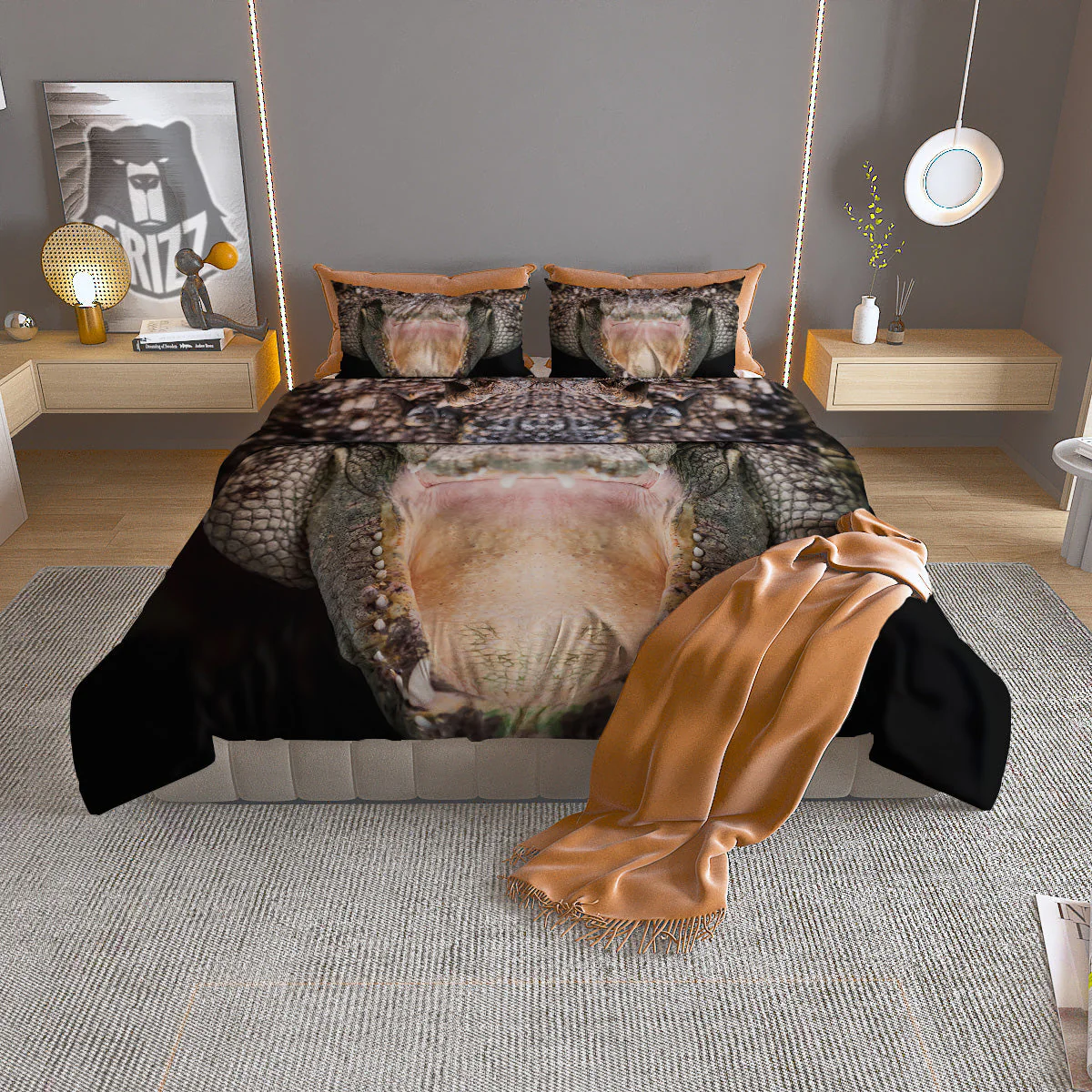 Portrait Crocodile Print Duvet Cover Bedding Set