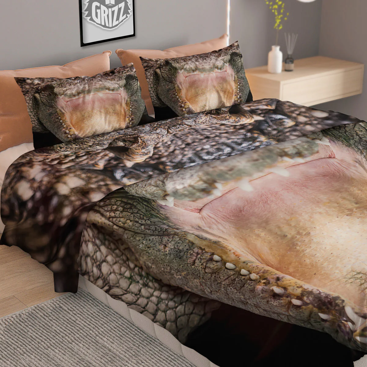 Portrait Crocodile Print Duvet Cover Bedding Set - Image 2