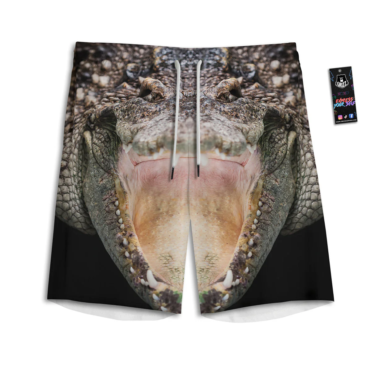 Portrait Crocodile Print Men's Athletic Shorts
