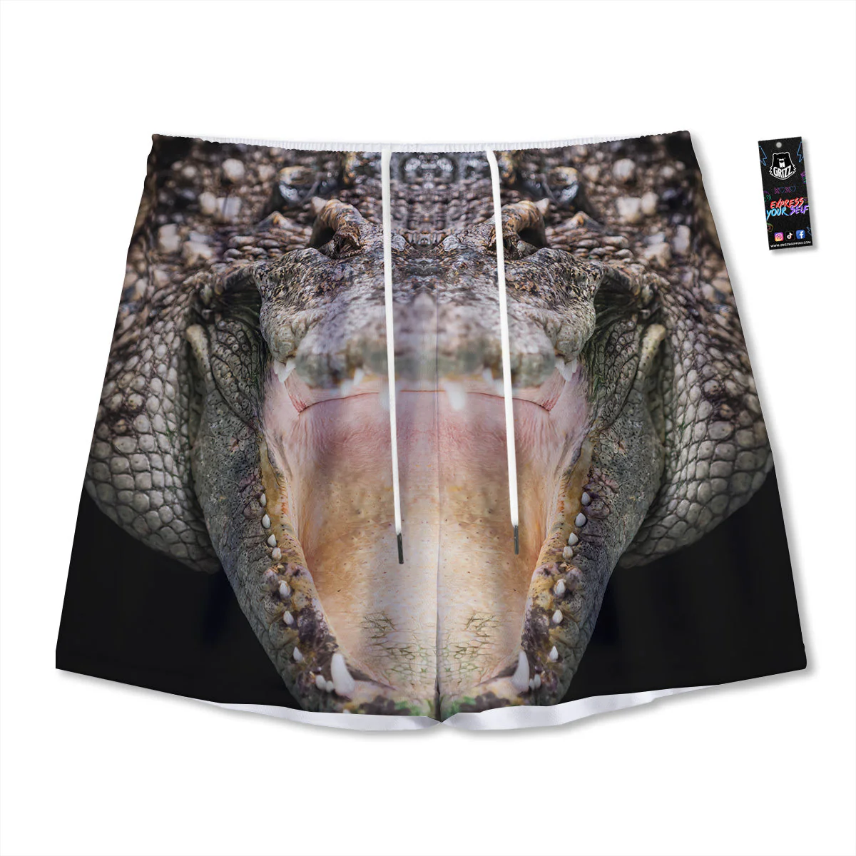 Portrait Crocodile Print Mesh Shorts