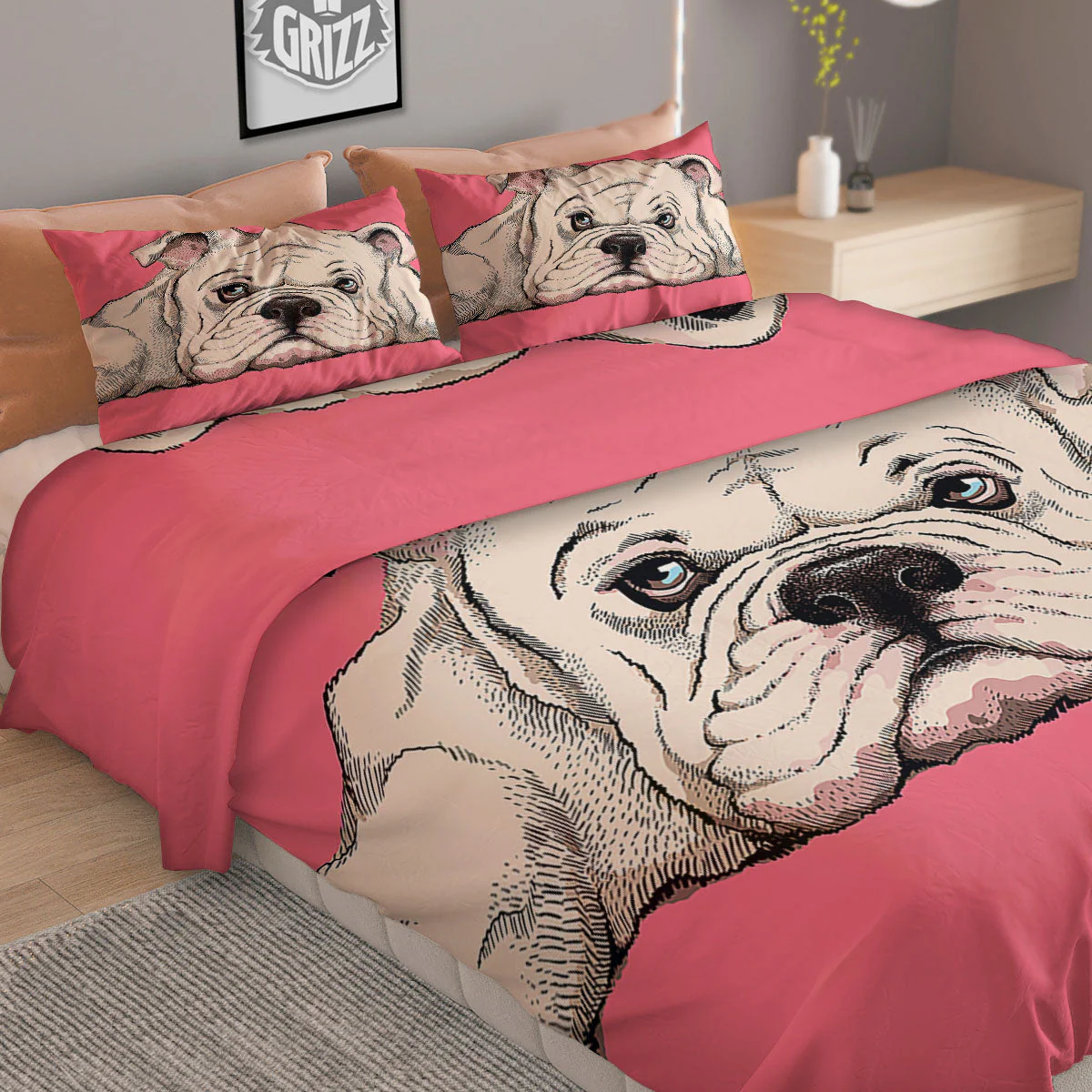 Portrait English Bulldog Print Duvet Cover Bedding Set - Image 2