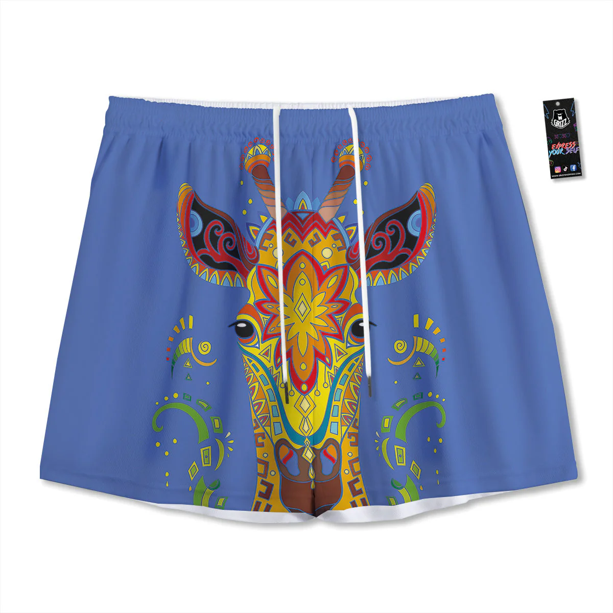 Portrait Giraffe Colorful Print Mesh Shorts