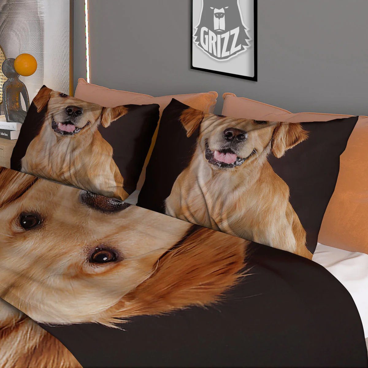 Portrait Golden Retriever Print Duvet Cover Bedding Set - Image 3