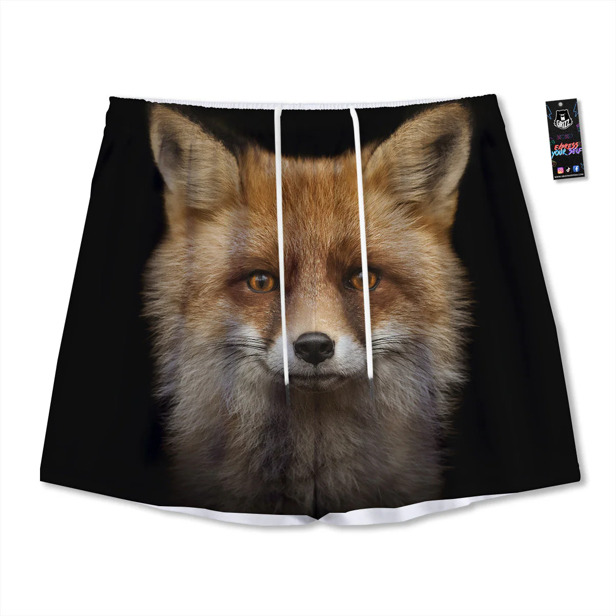 Portrait Head Fox Print Mesh Shorts