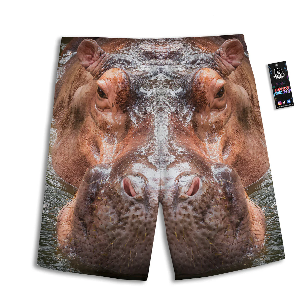 Portrait Hippo Print Men's Athletic Shorts - Image 2
