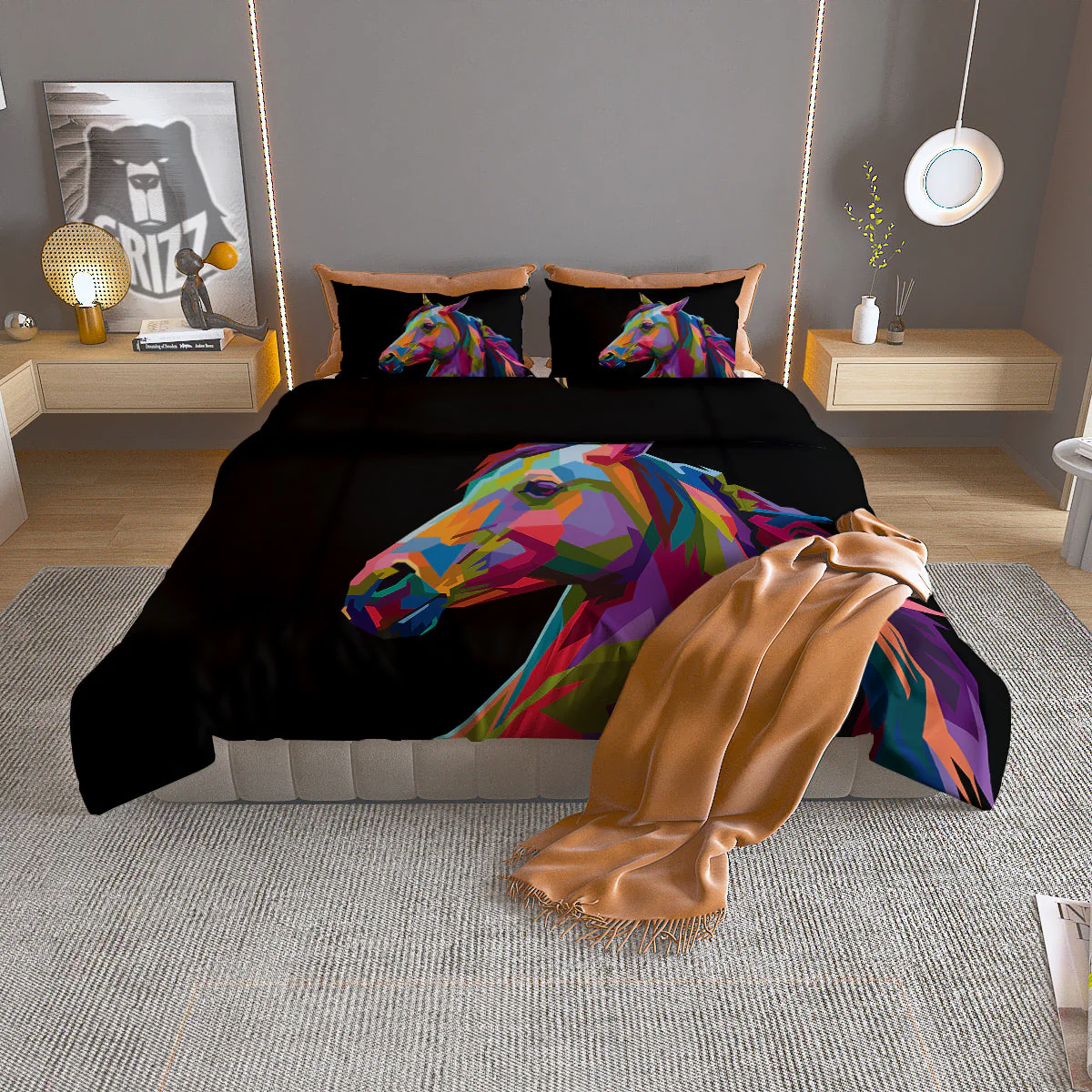 Portrait Horse Colorful Print Duvet Cover Bedding Set
