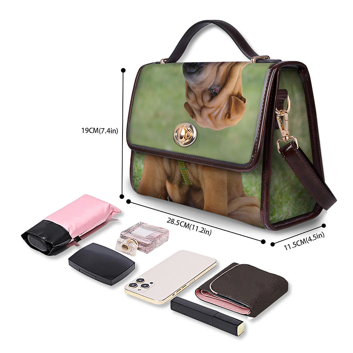 Portrait Shar Pei Print Women's Satchel Bag - Image 4