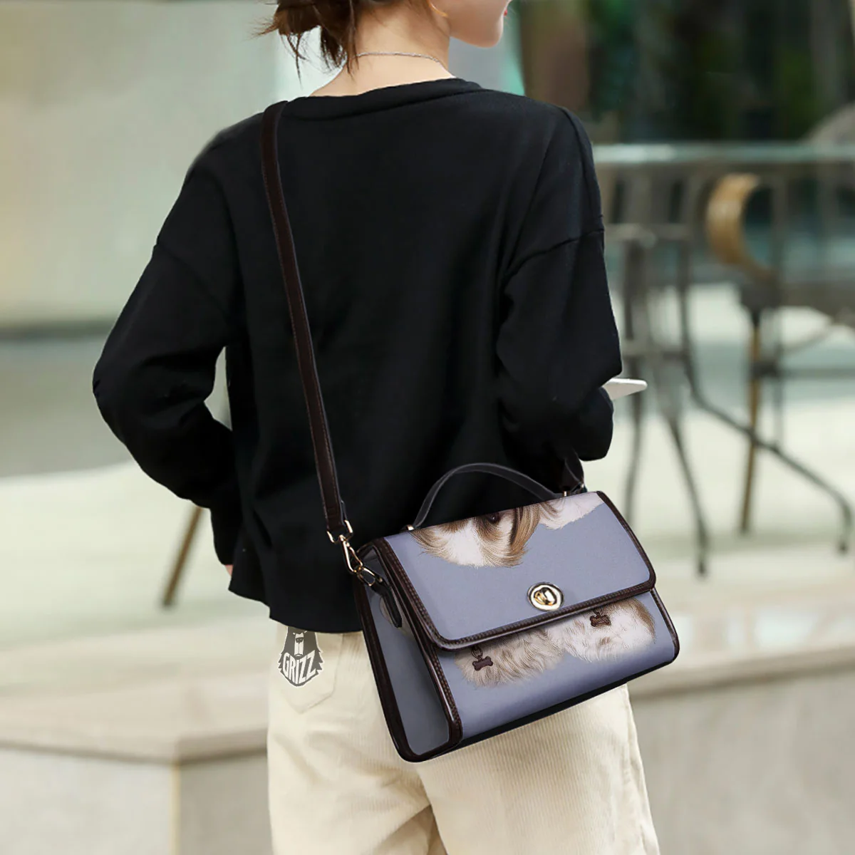 Portrait Shih Tzu Print Women's Satchel Bag - Image 3