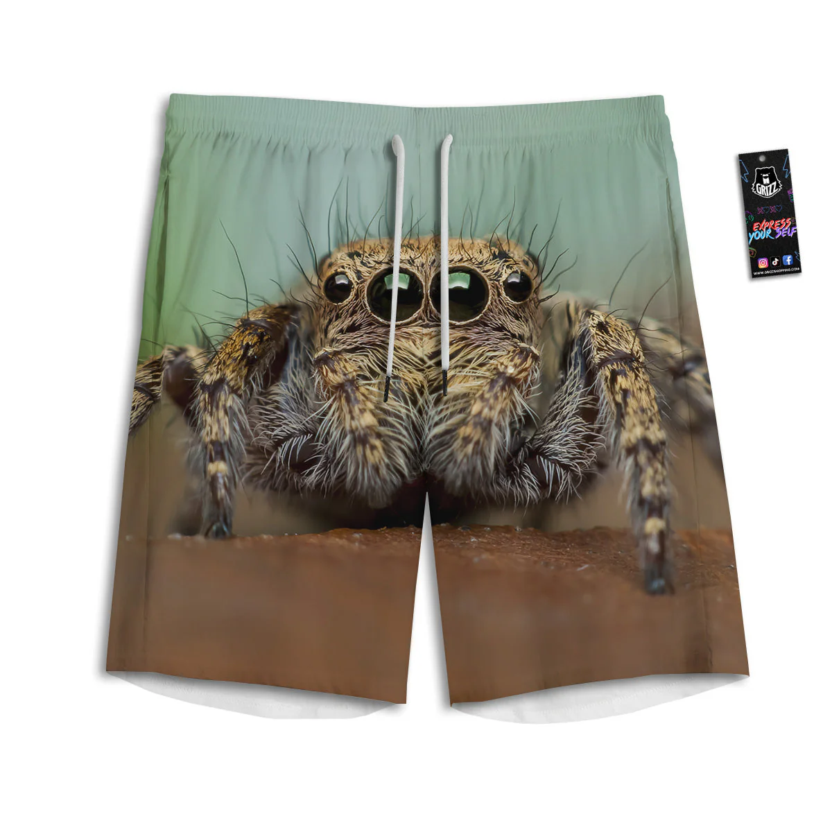 Portrait Spider Print Men's Athletic Shorts