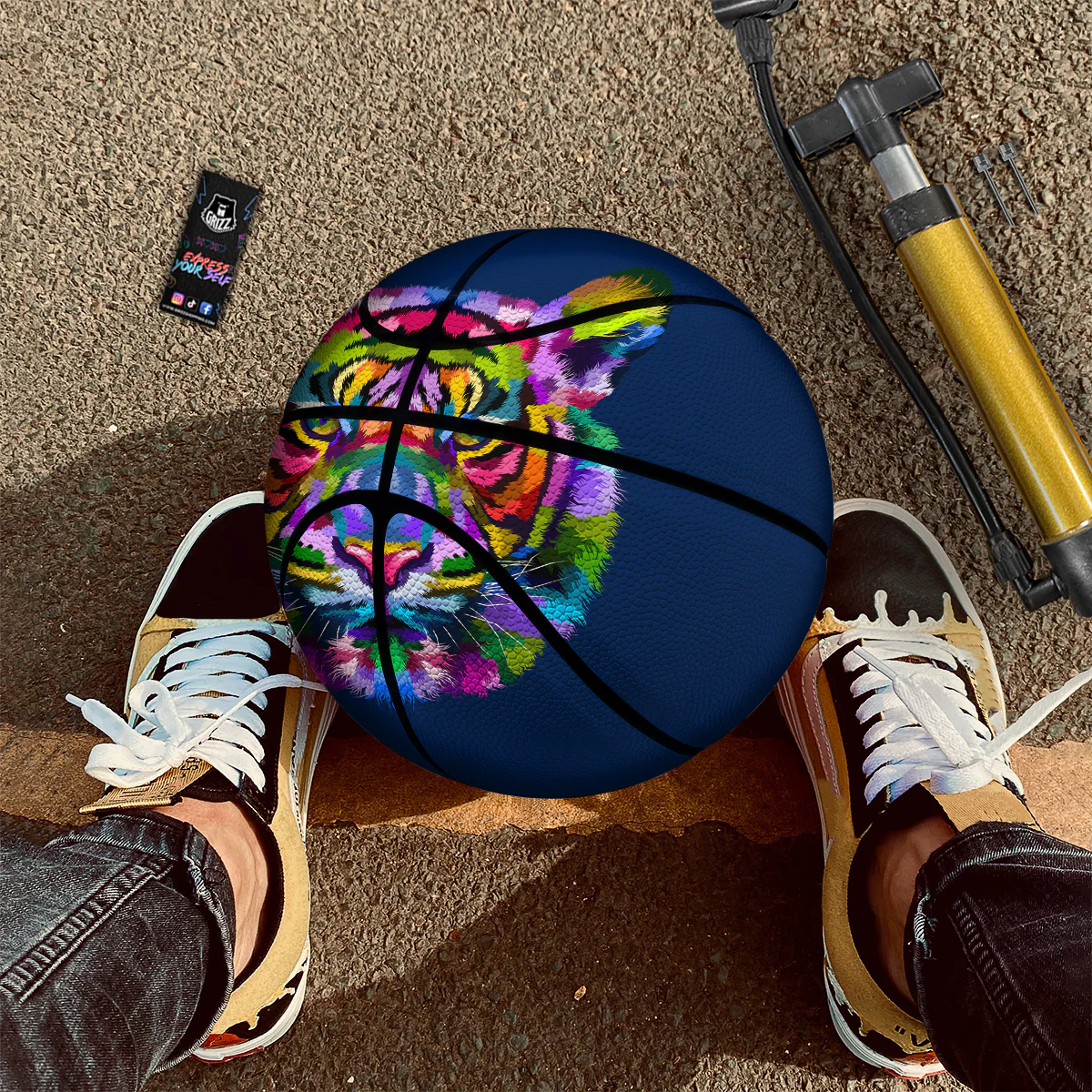 Portrait Tiger Colorful Print Basketball - Image 2