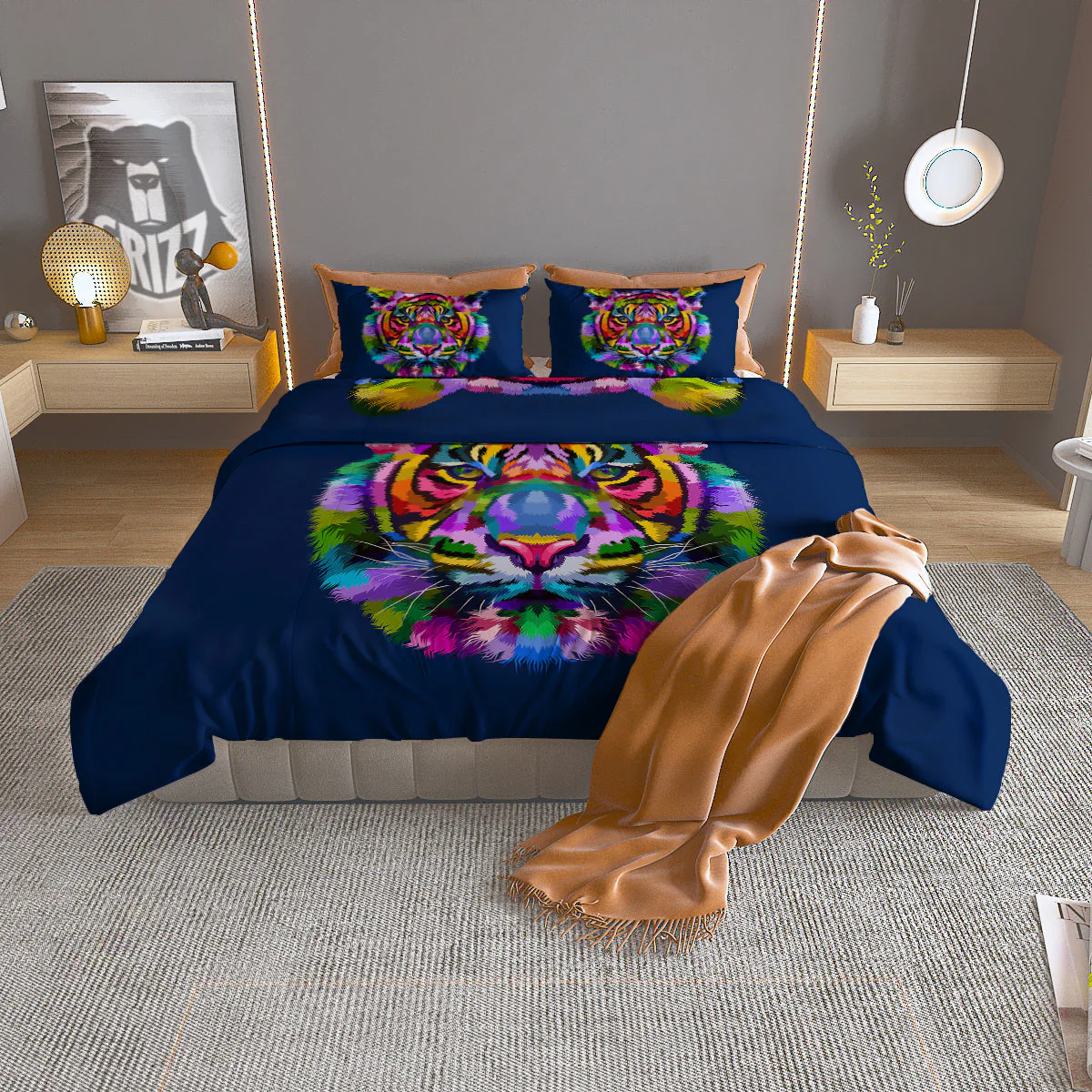 Portrait Tiger Colorful Print Duvet Cover Bedding Set