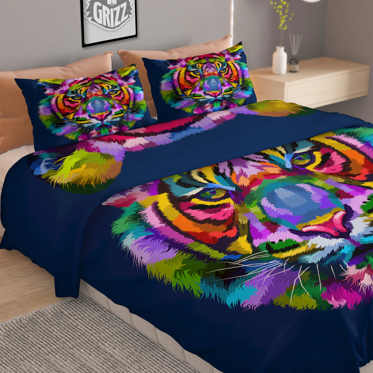 Portrait Tiger Colorful Print Duvet Cover Bedding Set - Image 2