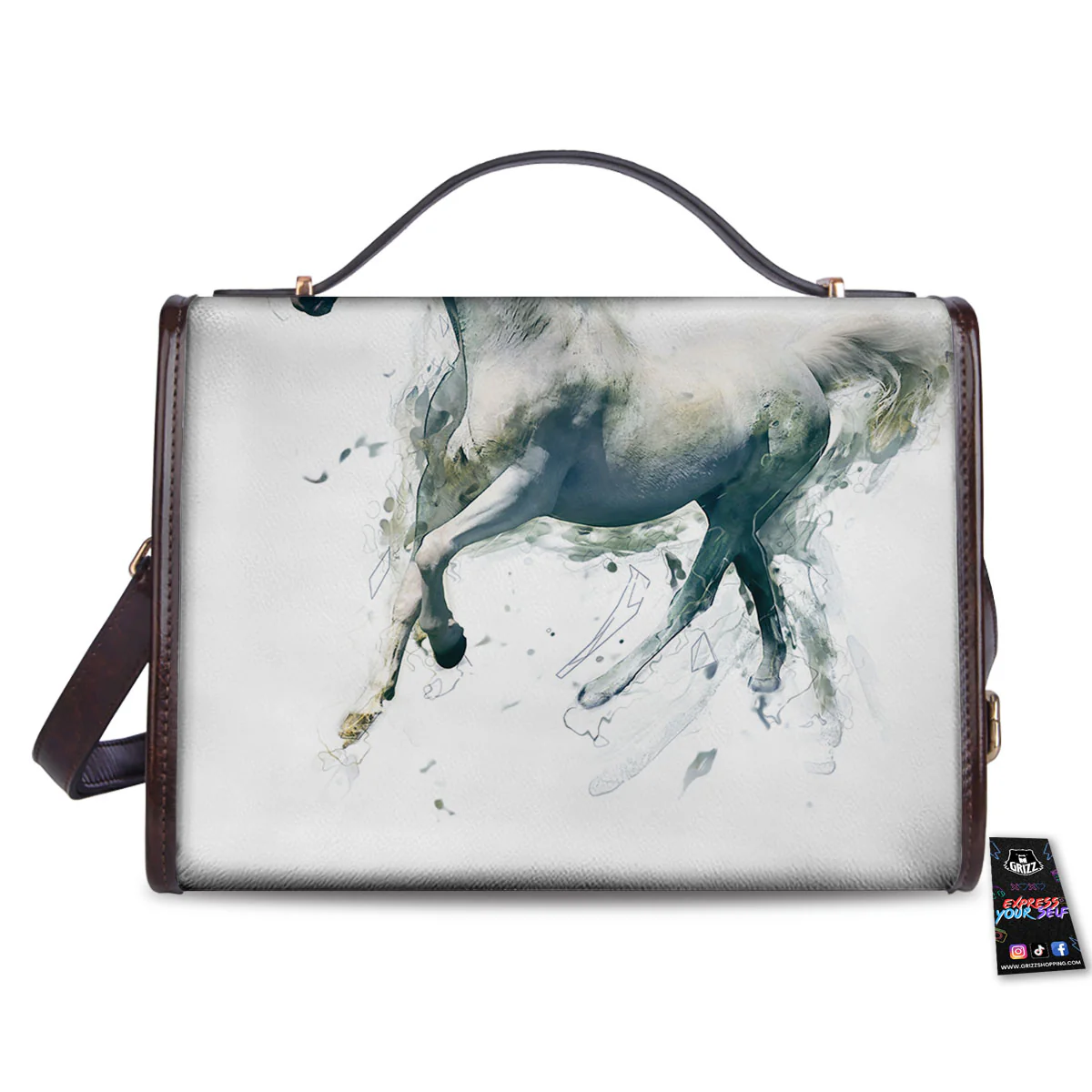 Portrait White Horse Print Women's Satchel Bag - Image 2