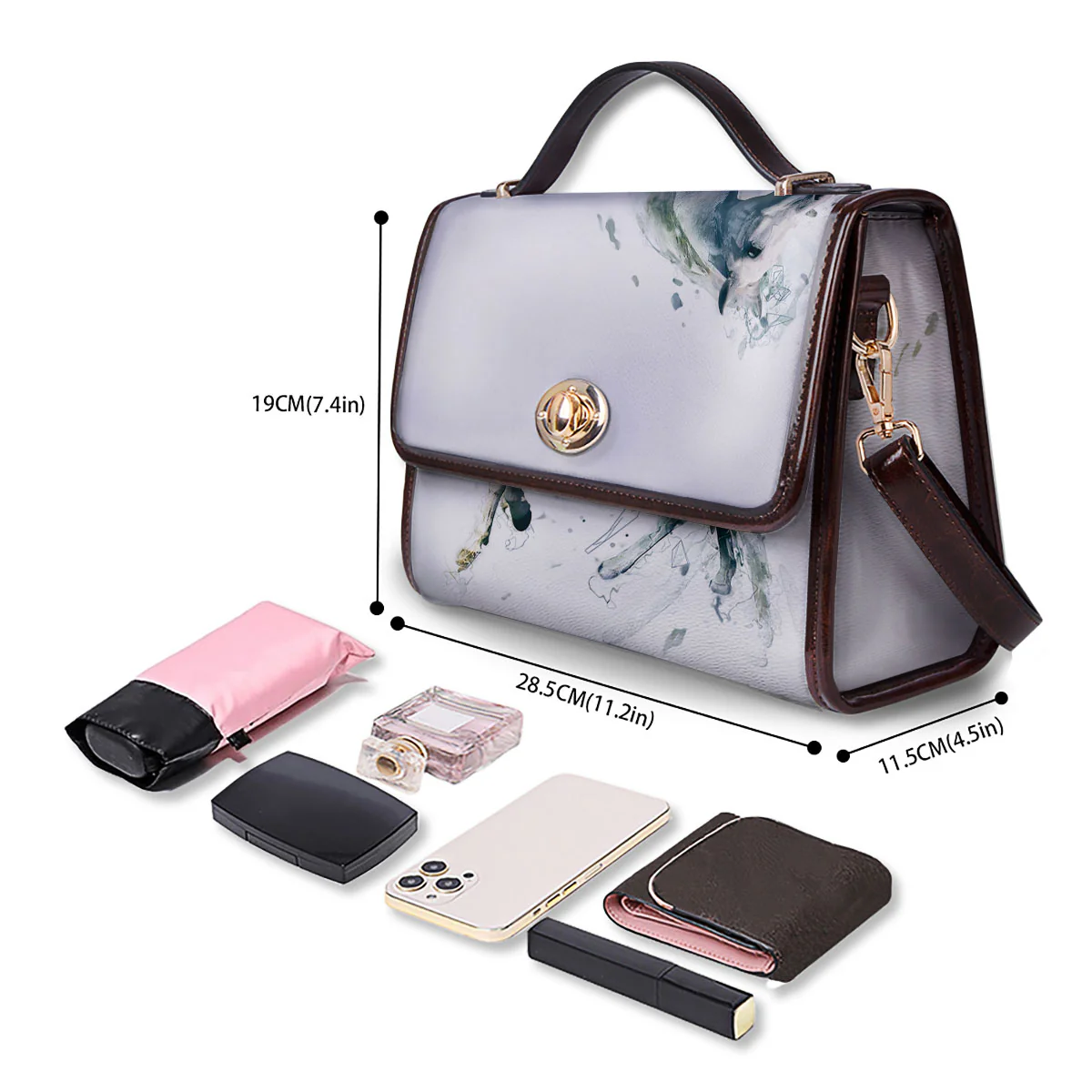 Portrait White Horse Print Women's Satchel Bag - Image 4